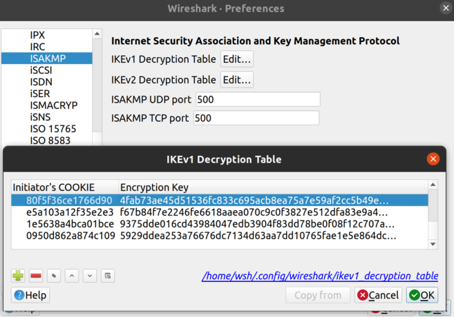 IKEv1 Decryption Tableエントリの追加