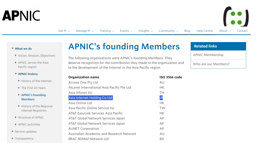 APNIC設立メンバー