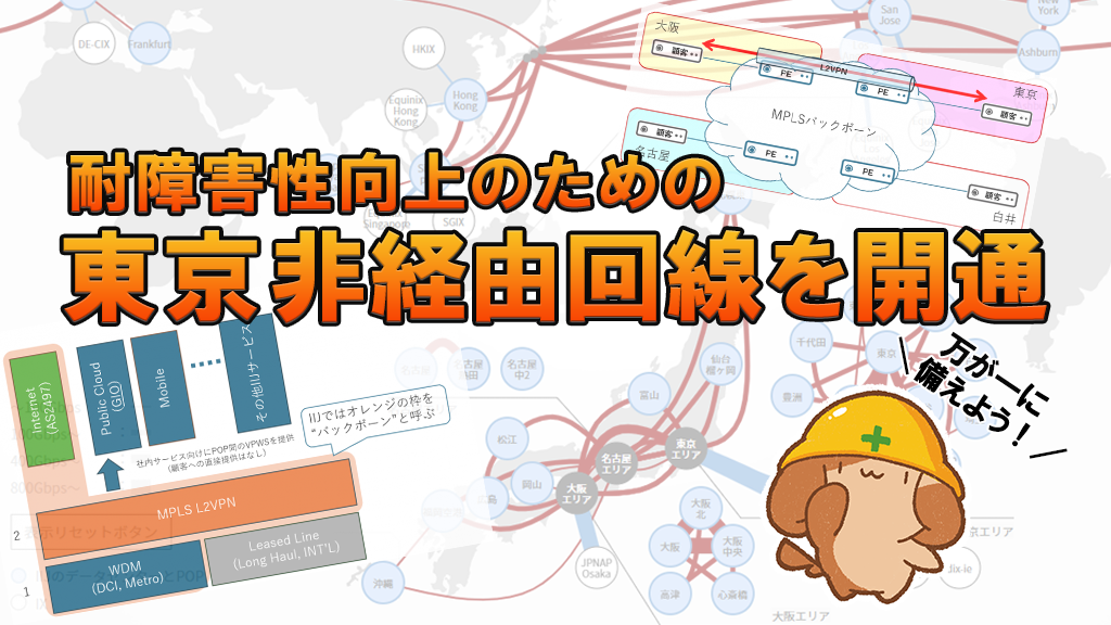 「耐障害性向上のための東京非経由回線を開通」のイメージ